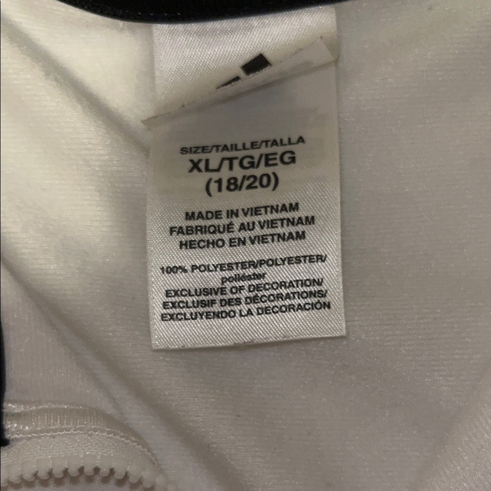 Adidas Youth XL (18/20) White Track Jacket Black Stripes Full Zip - Picture 2 of 3